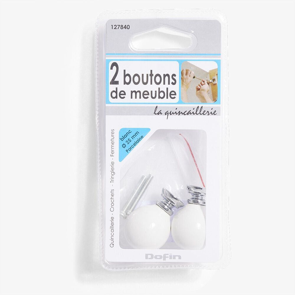 Bouton de meuble en céramique blanc Ø25 mm