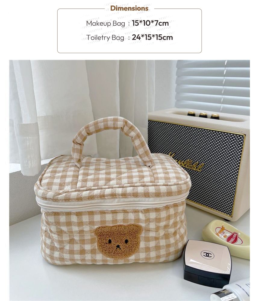 Casopic - Bear Applique Plaid Make-uptas / Toilettas