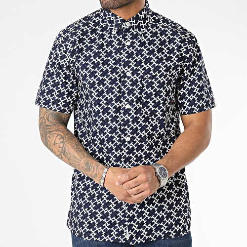 Chemise Manches Courtes Allover Monogram 0627 Bleu Marine