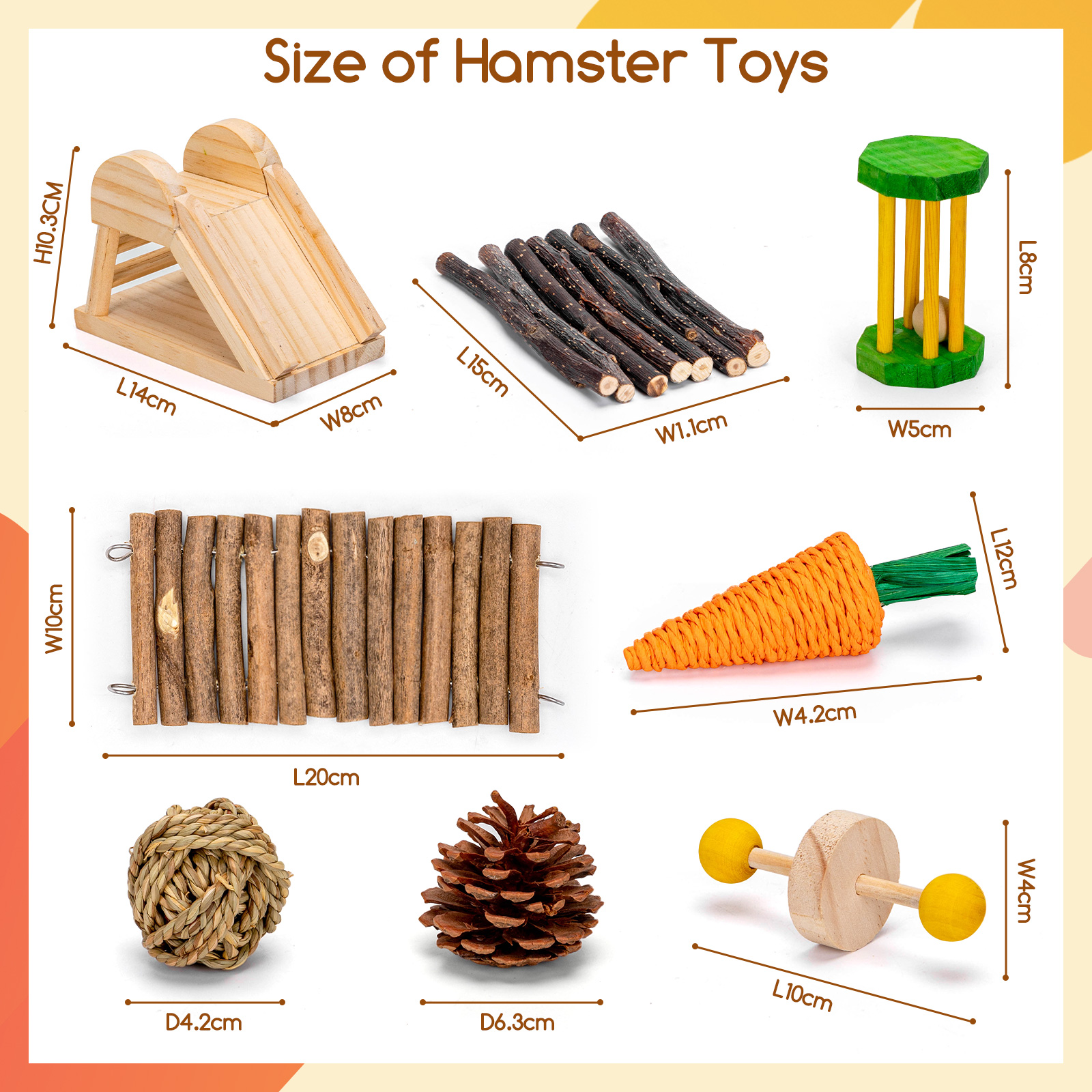 Nobleza Conjunto de 8 Brinquedos para Hamster, Brinquedos de Madeira para Roer, Brinquedos para Arremessar e Jogar para Coelhos, Chinchilas, Hamsters e Porquinhos-da-Índia