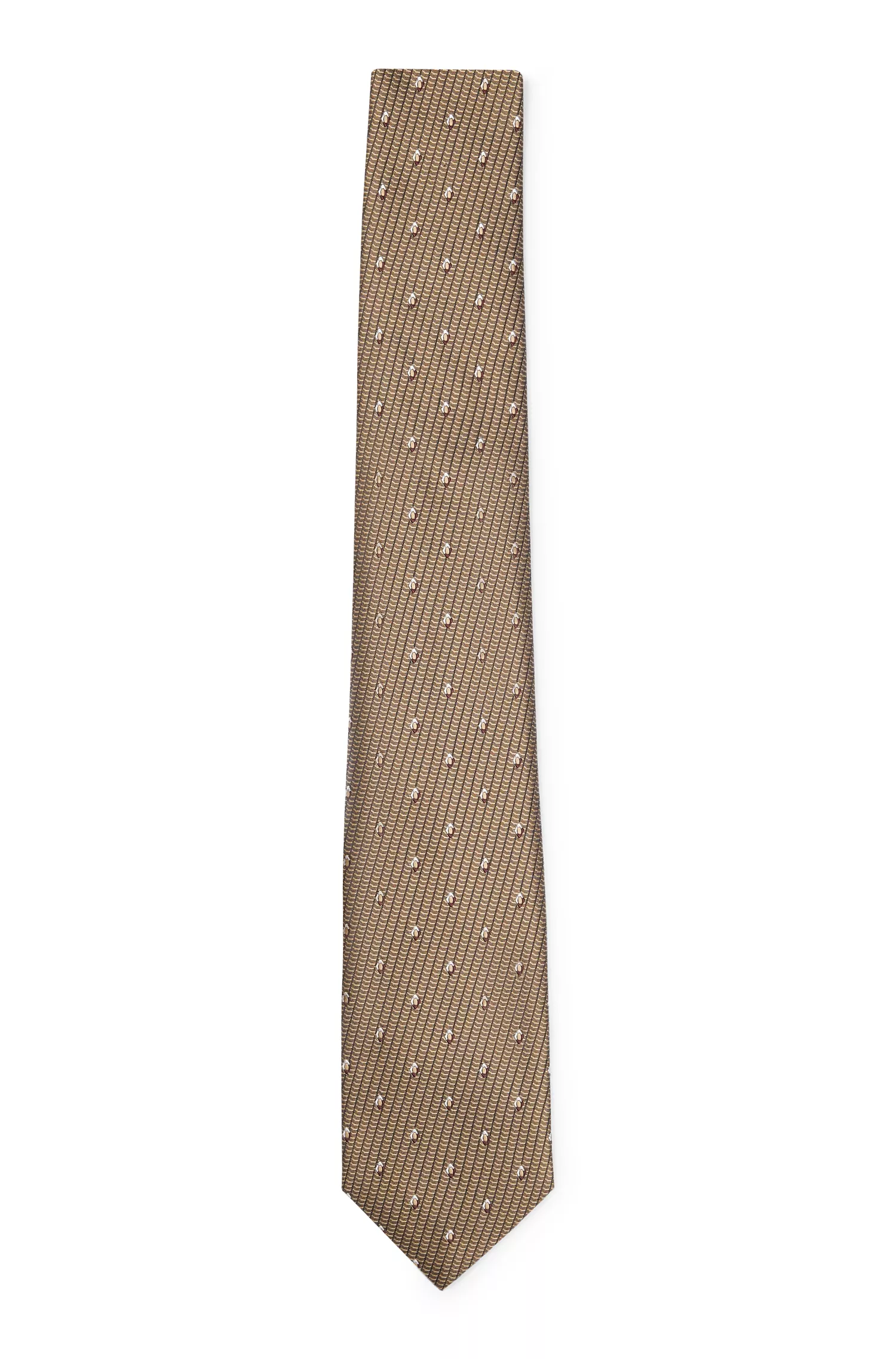 Gravata BOSS em jacquard de seda cor camelo com estampa moderna.
