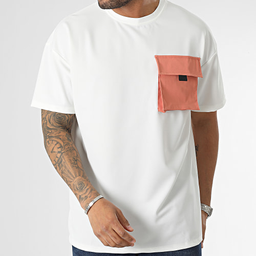 Tee Shirt Oversize Large A Poche Blanc Orange