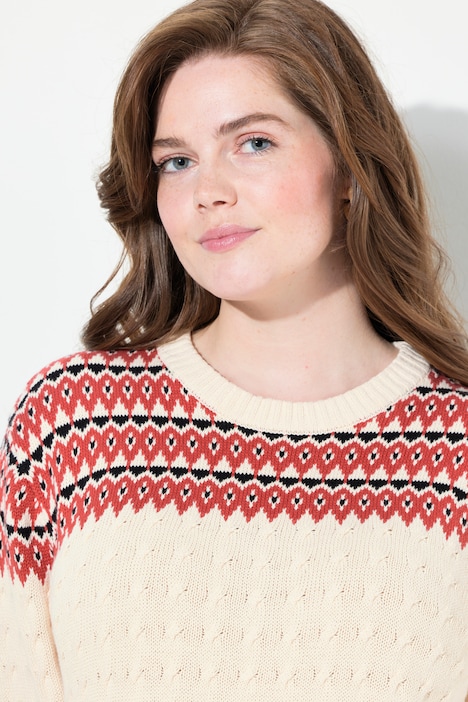 Pullover, Fair Isle, Rundhals, Langarm, Biobaumwolle