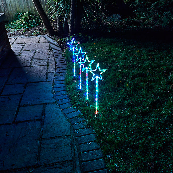 Etoiles lumineuses à planter intérieur/extérieur, lot de 4