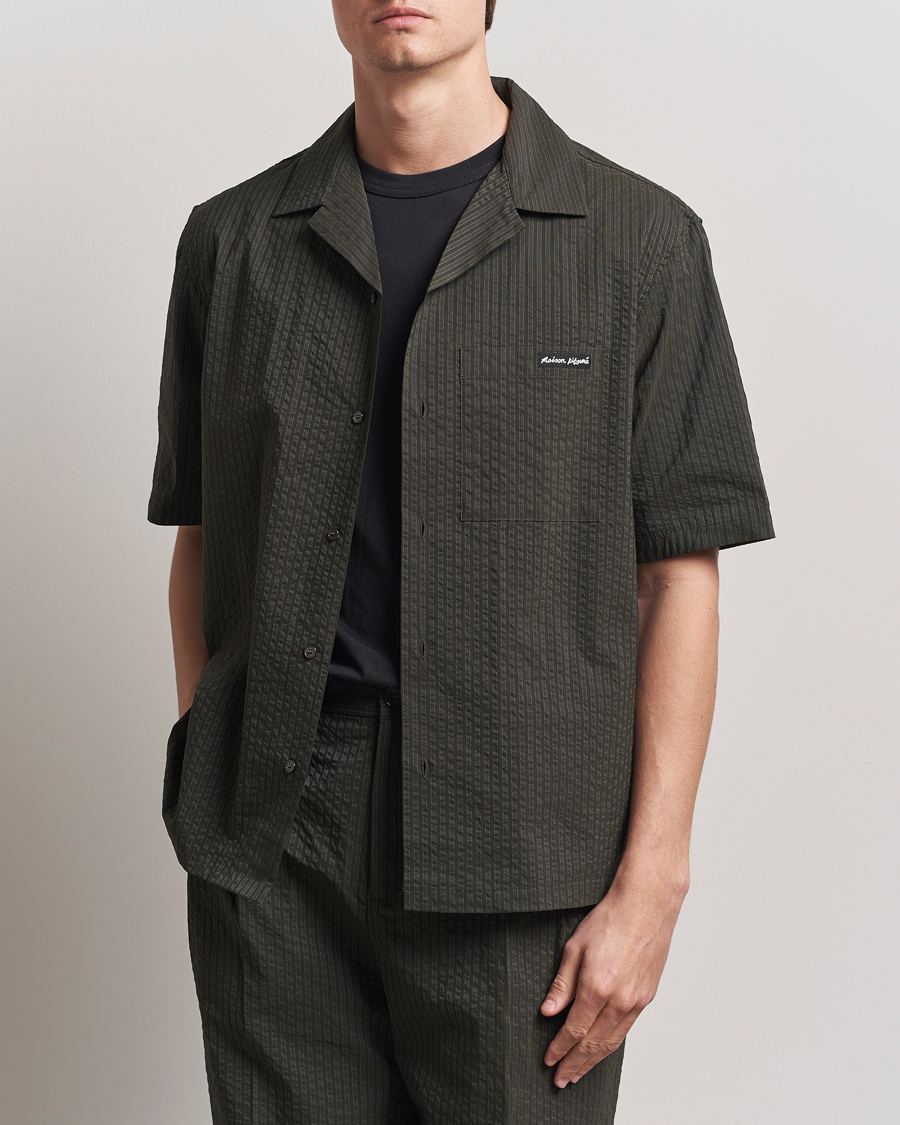 Maison Kitsuné Resort Seersucker Short Sleeve Shirt Ranger Green