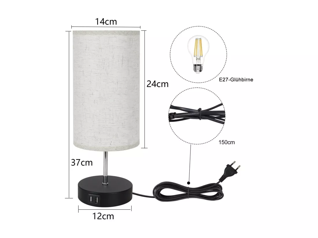 NETTLIFE Lot de 2 Lampes de Table Lampe de Chevet Tactile USB Noir Vintage Lampe de Table à Intensité Variable E27 avec Fonction de Charge Moderne