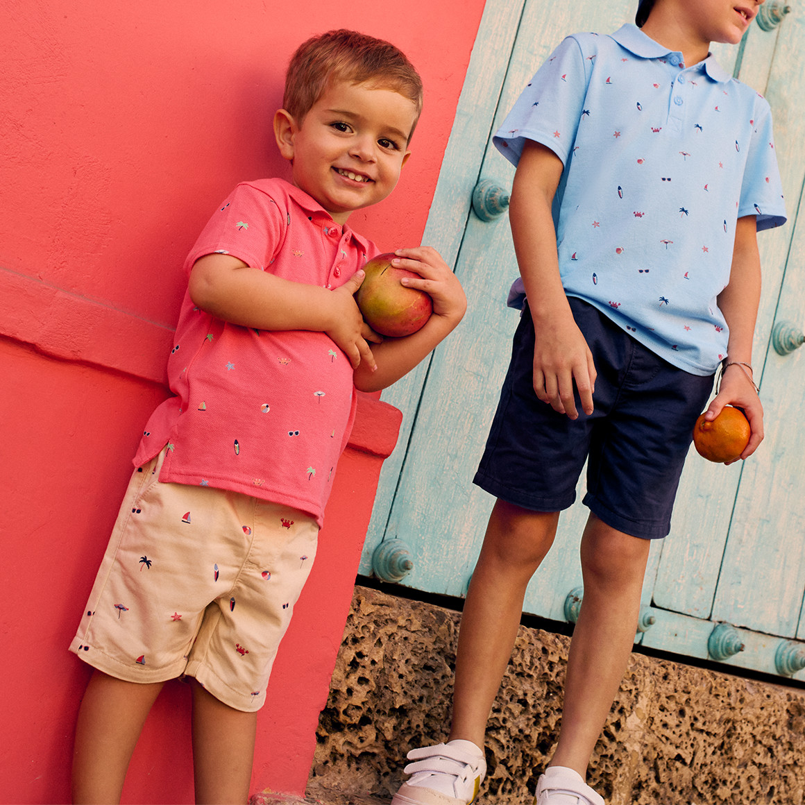 Topomini Baby Poloshirt mit Allover-Print koralle