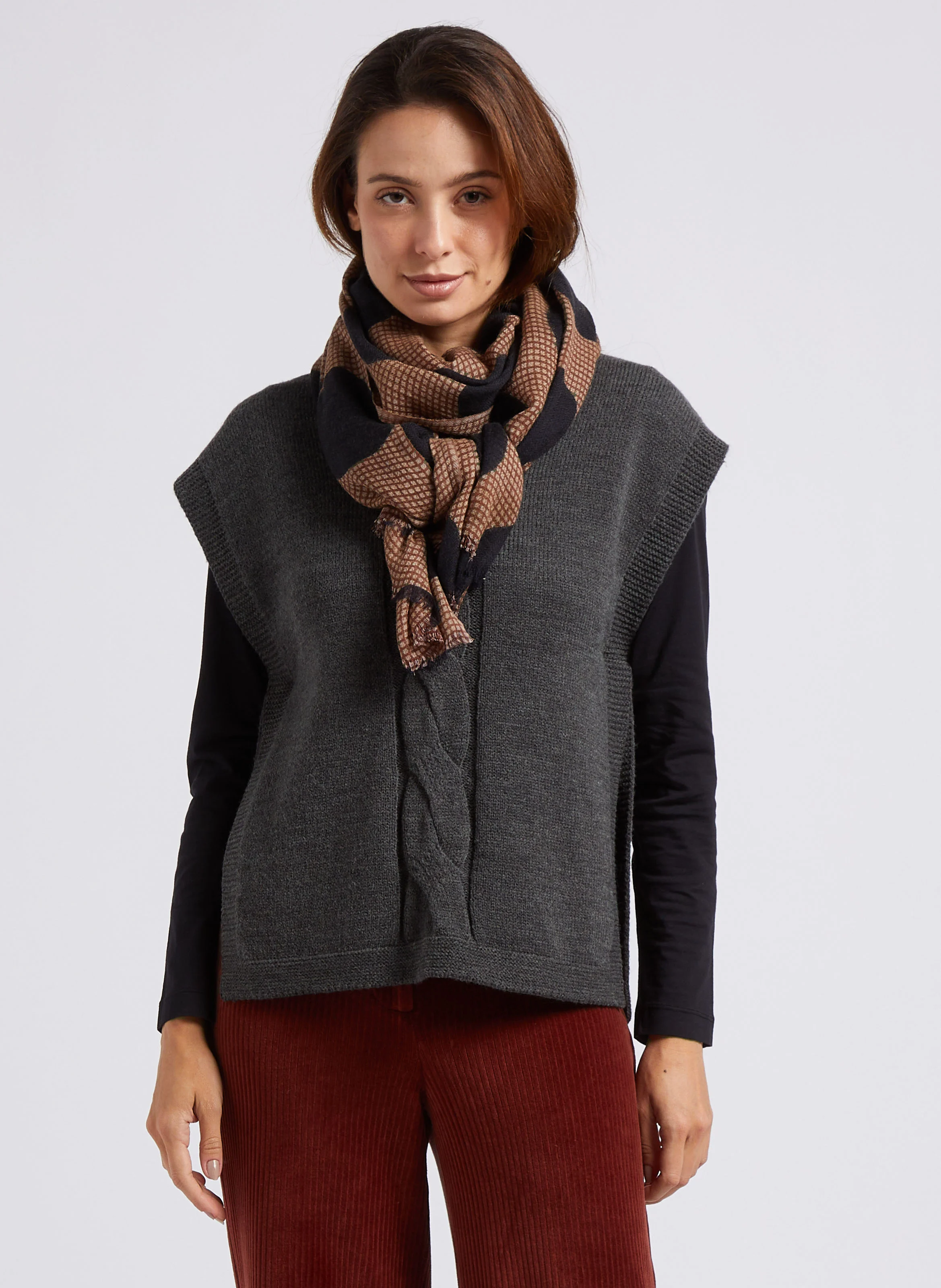 Foulard en coton et laine | Marron