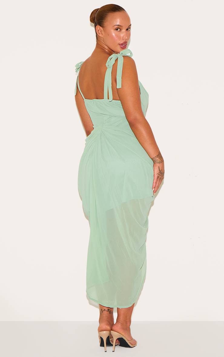 Vert Sauge Robe Midi Drapée Grande Taille Avec Détail À Armatures