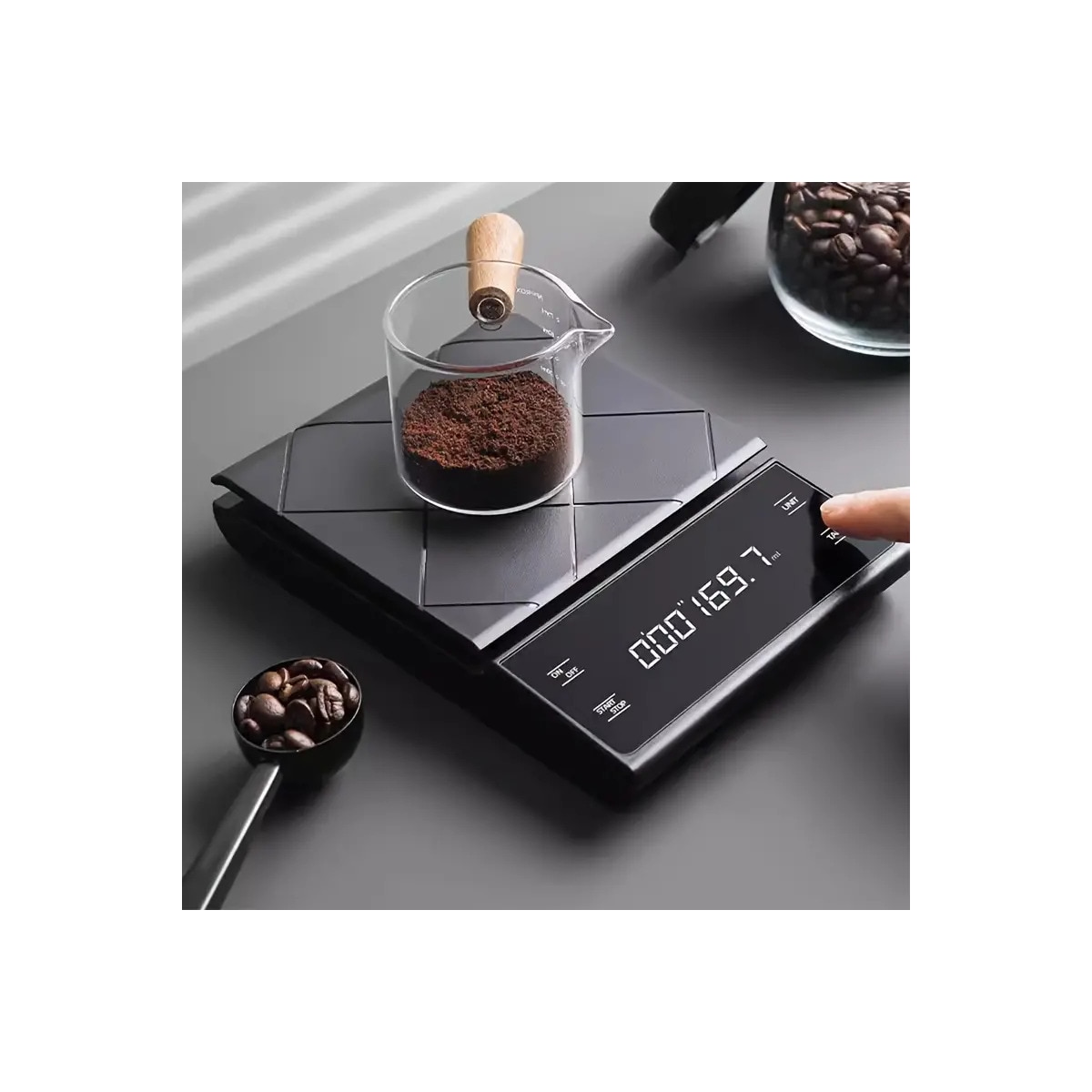 Digital kaffevekt, 5 kg/0,1 g med USB-lading Sort
