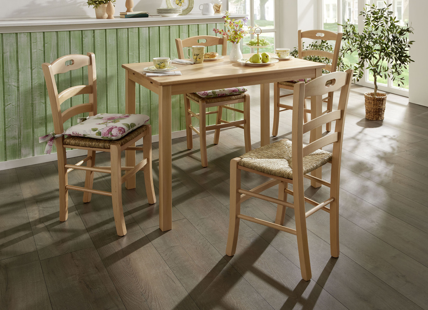 Esszimmerstühle, 2er-Set, aus massiver Buche