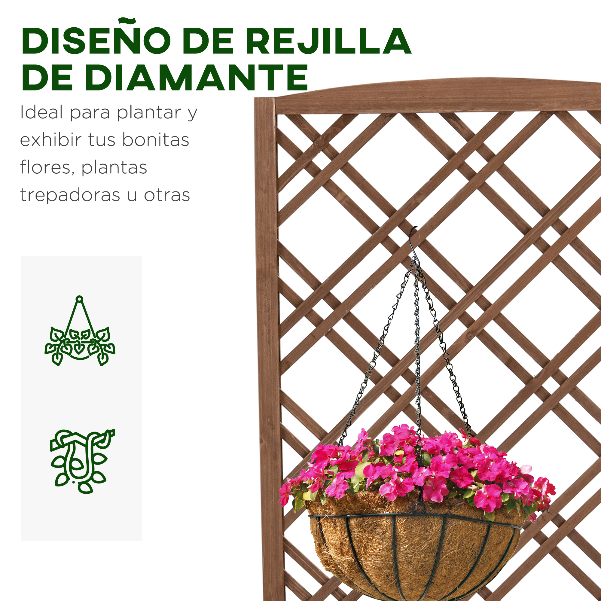 Vaso de treliça Outsunny, vaso de madeira com suporte para plantas trepadeiras, ideal para terraço, jardim e varanda, 60x30x122,5 cm, cor natural.