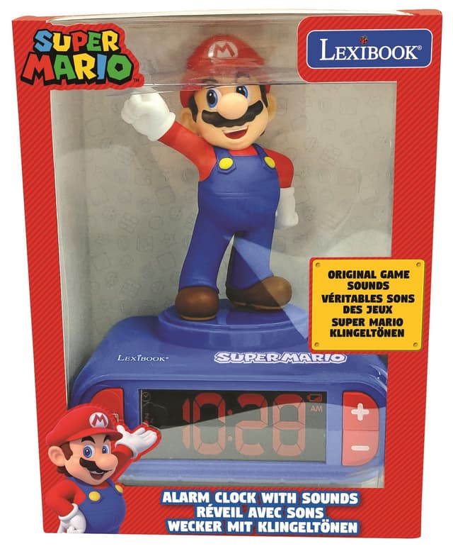 Super Mario-vækkeur med Mario 3D-figur og lyde fra videospillet