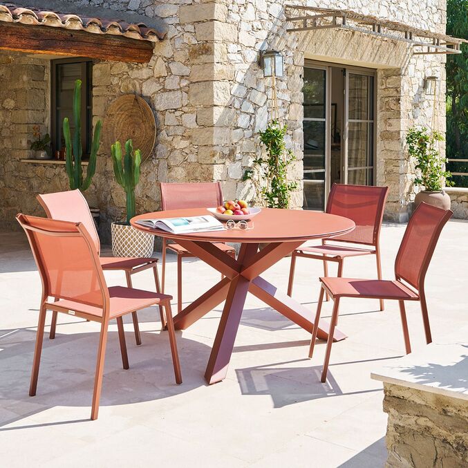 Ensemble table de jardin ORYON + 6 chaises ESSENTIA Acajou