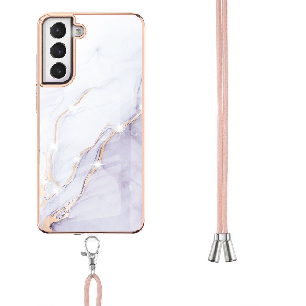 Samsung Galaxy S21 FE 5G Gummi Case Hülle Galvanisierter Rahmen   Necklace Handykette mit Einlage - Lila / Roségold