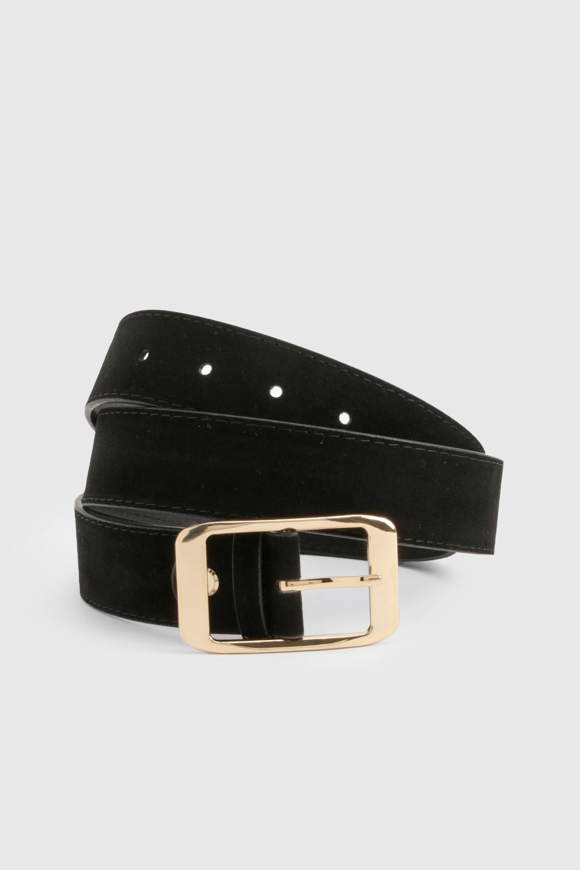 boohoo Ceinture Boyfriend en Faux Suède à Boucle Dorée Épaisse