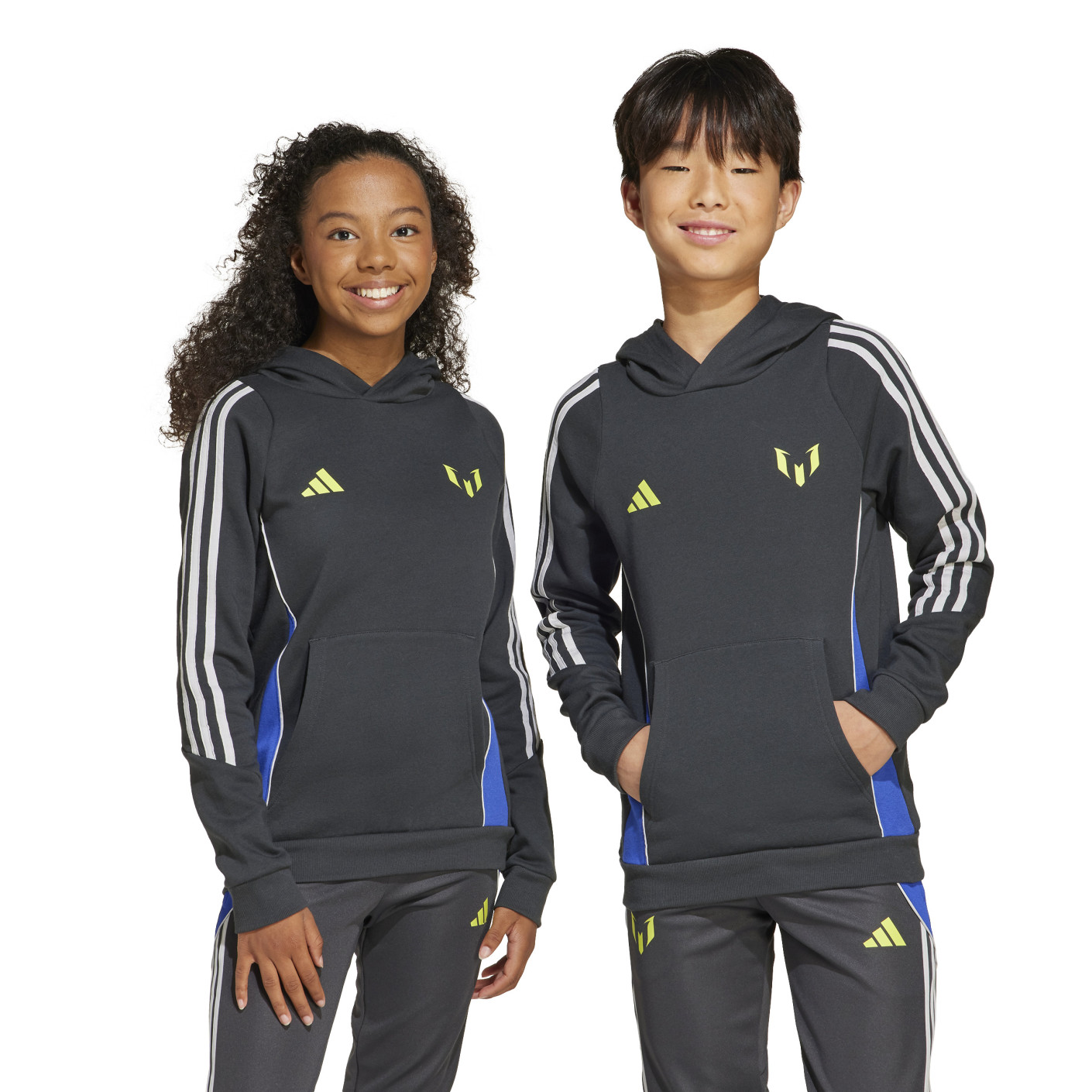 Adidas Messi Hoodie Kids Donkergrijs Neongeel Blauw