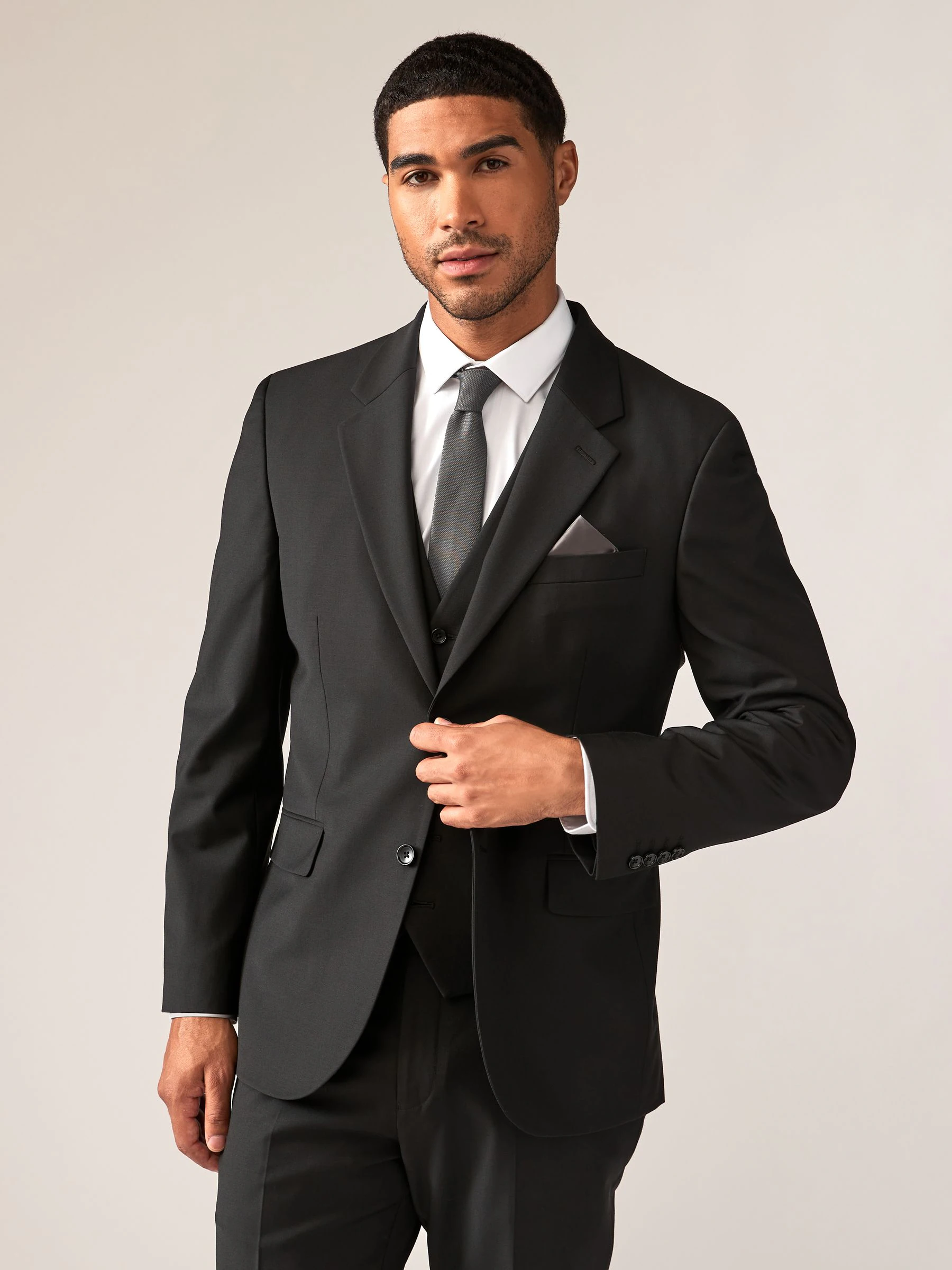 Zwart - Tailored Fit Wool Blend Motionflex Suit Jacket