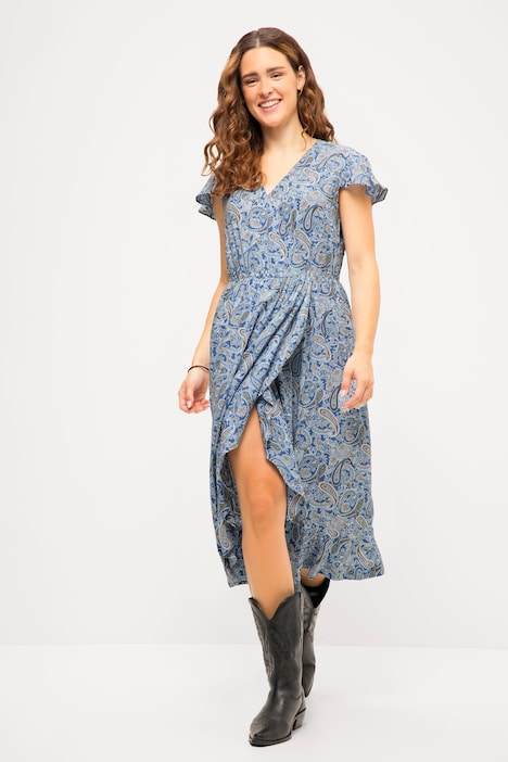 Midikleid, A-Line, Paisley Print, V-Ausschnitt, Halbarm