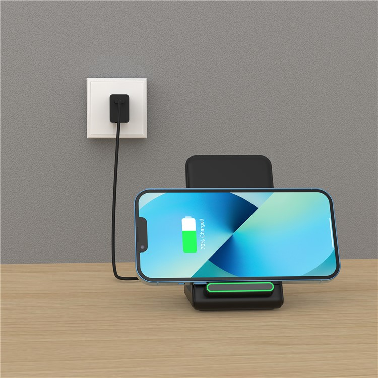 (15W) Qi Wireless Charger Induktionsladegerät Ladestation mit LED - Schwarz