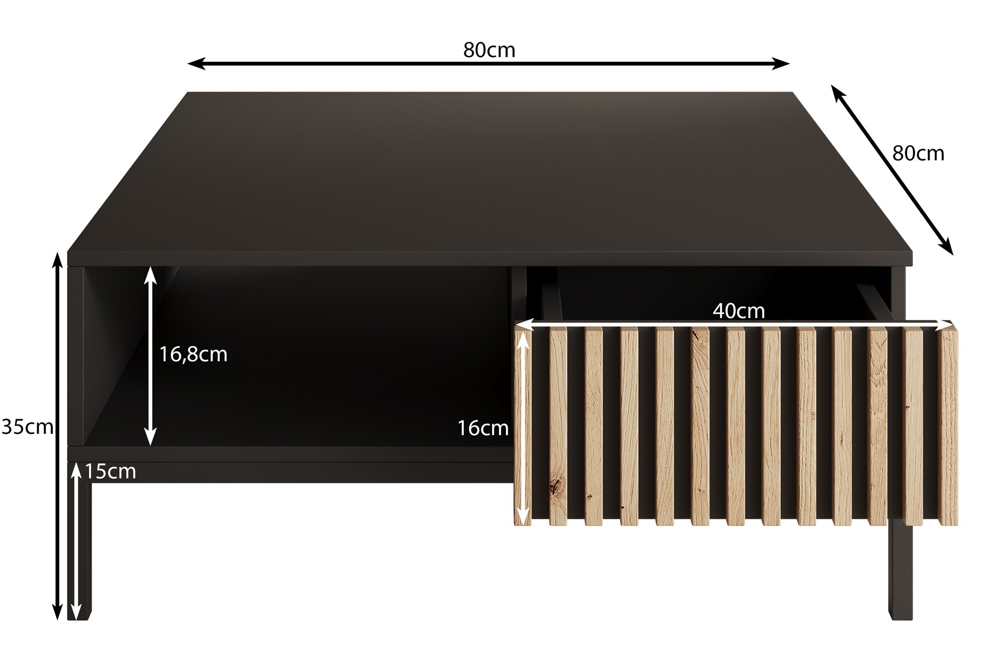 Meubella - Salontafel Marbella - Zwart - 80 cm