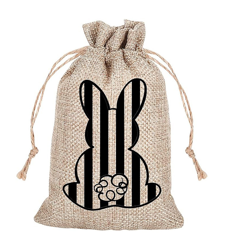 (24er Set) Jute Osternest Beutel Osterhase Candy Gift Bag mit Kordelzug - Braun