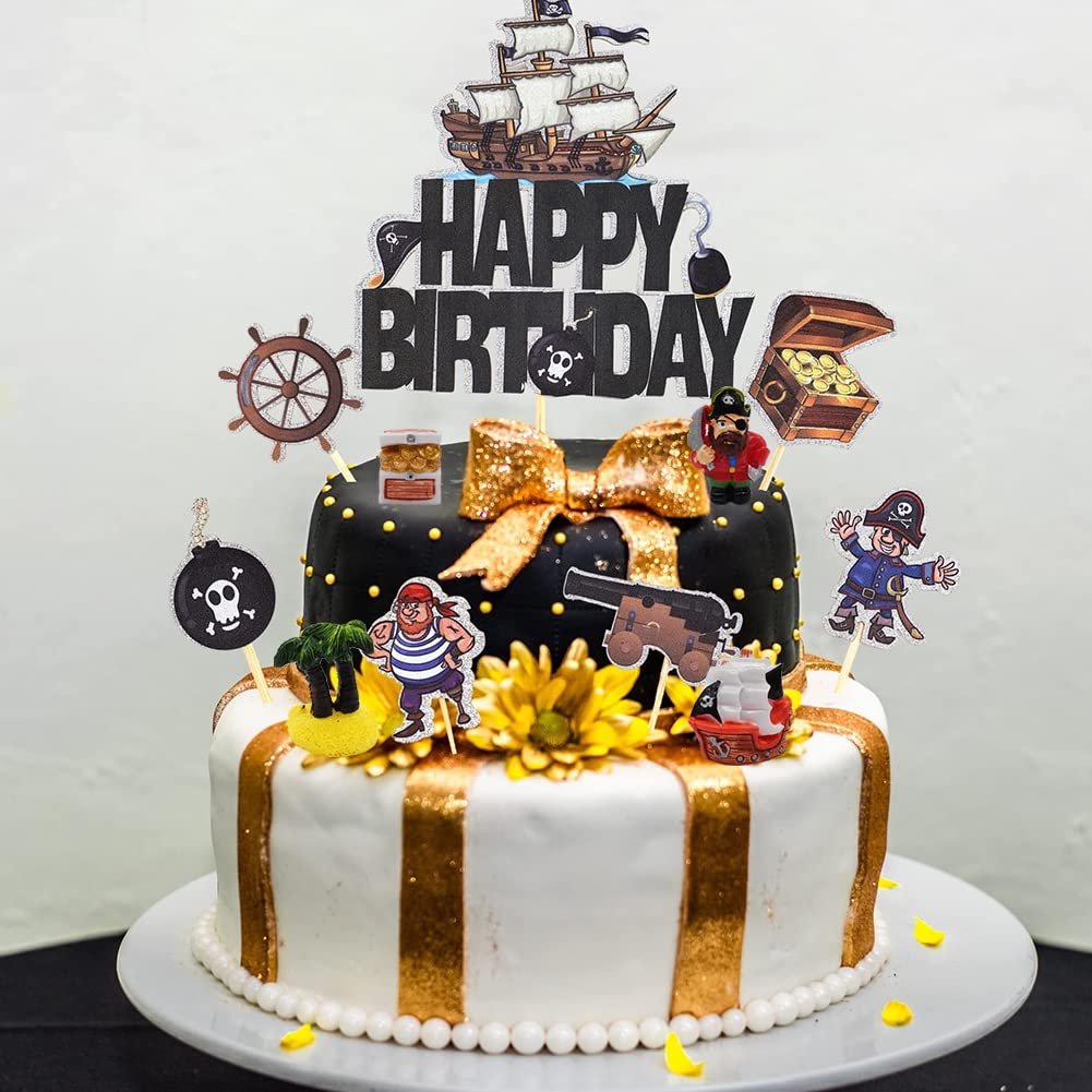 (7-tlg. Set) Kuchenstecker Happy Birthday Tortenstecker Topper Dekoration für Torten / Kuchen - Pirat