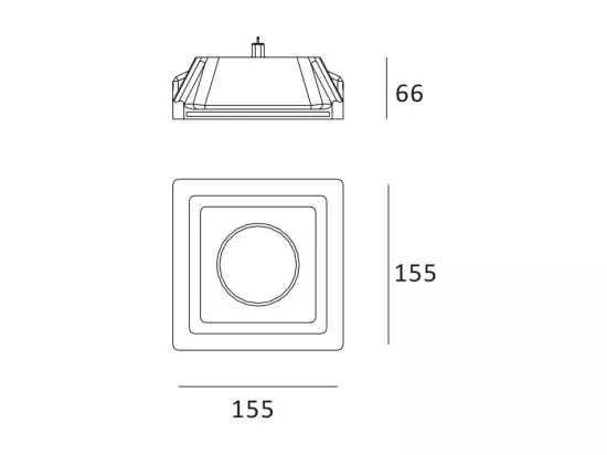 Collerette Downlight Intégration Plâtre/Pladur Carrée pour Ampoule LED GU10/GU5.3 Coupe 158x158 mm UGR17 Blanc