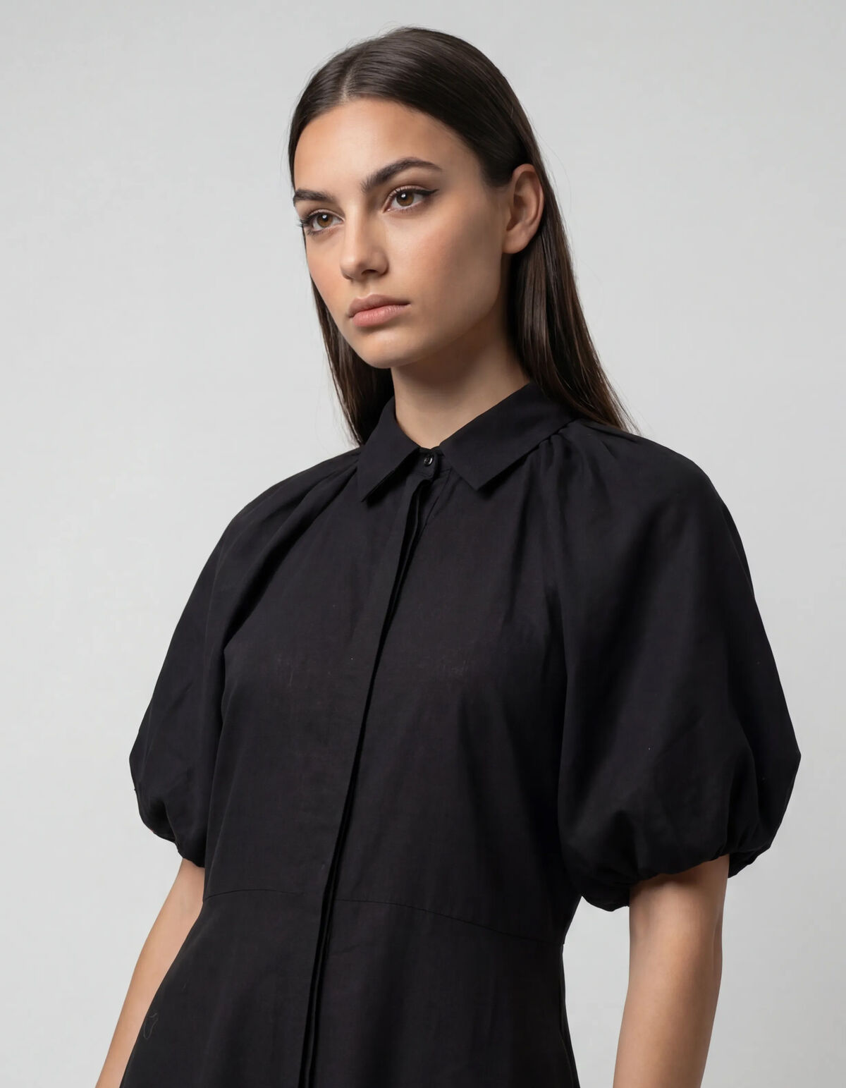 Linnen Eyelet Maxi Jurk Zwart