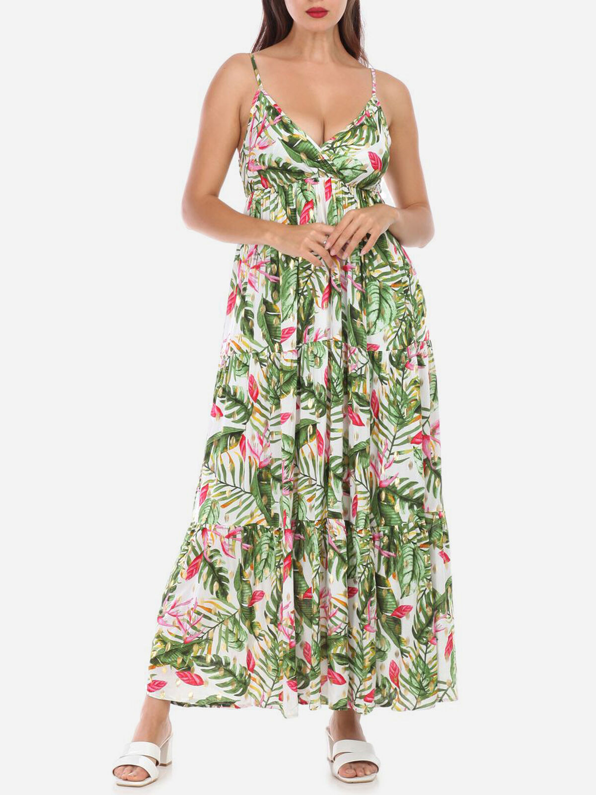 Robe à motif tropical et tâches- Blanc