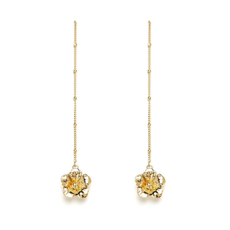 boucles d'oreilles pendantes fleurs doré à l'or fin - GAÏA