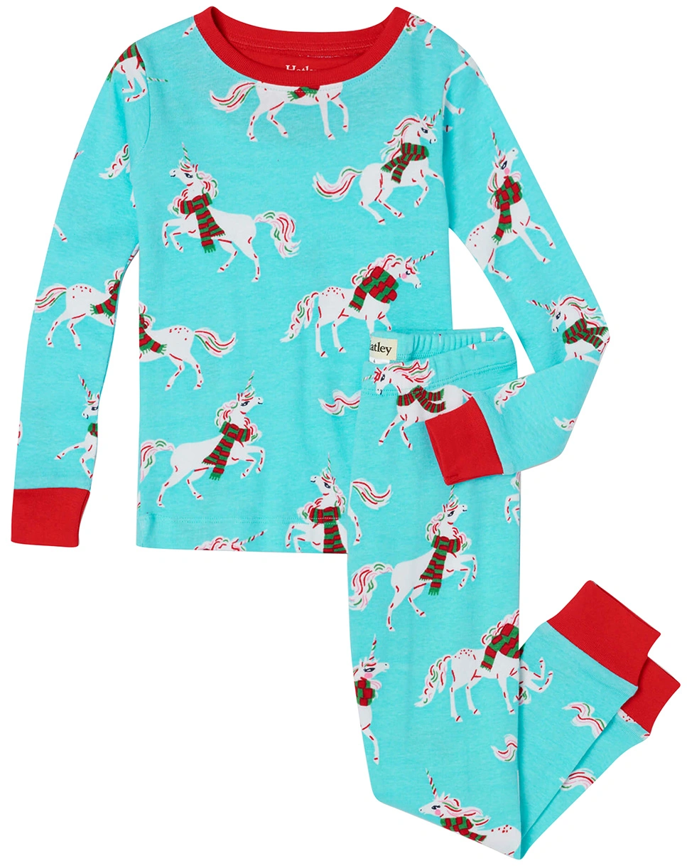 Schlafanzug lang CHRISTMAS UNICORNS in light blue