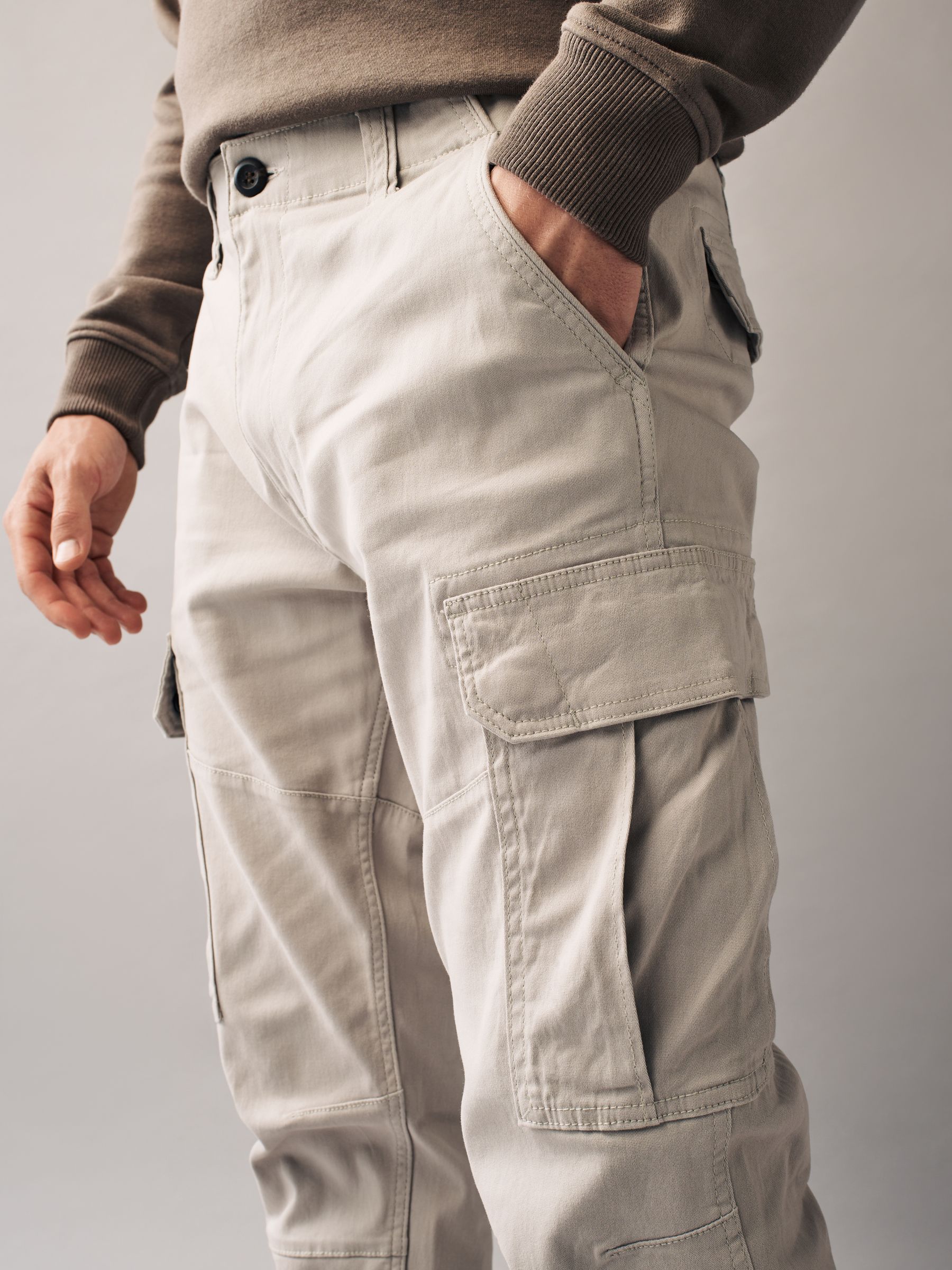 Licht pastelgeel - Slim Fit - Katoenen cargostretchbroek