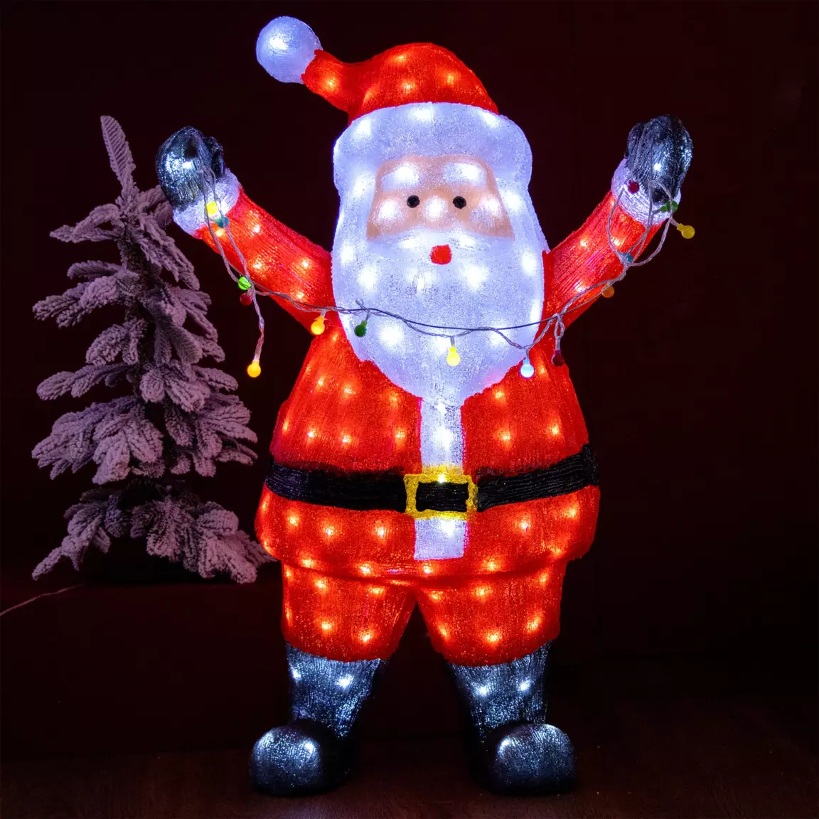 Père Noël lumineux avec guirlande 180 LED (H88 cm) Blanc froid