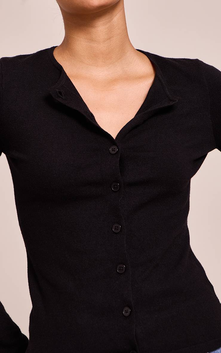 Noir Cardigan En Maille Fine Boutonné
