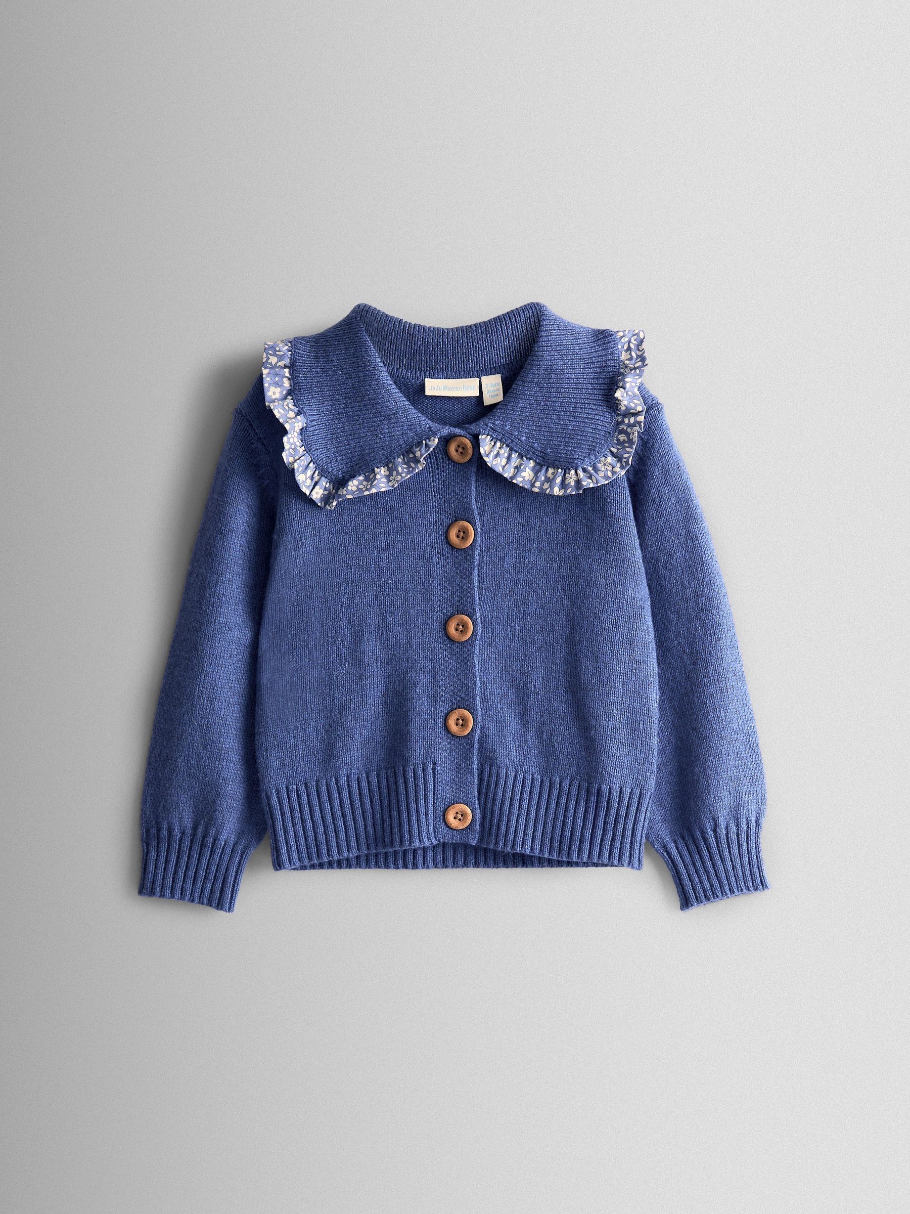 Avondblauw - JoJo Maman Bébé - Vest met bloemenprint en ruchekraag