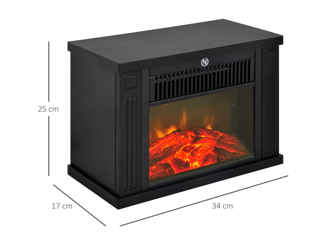 Cheminée électrique poêle style contemporain thermostat 600-1200 W noir