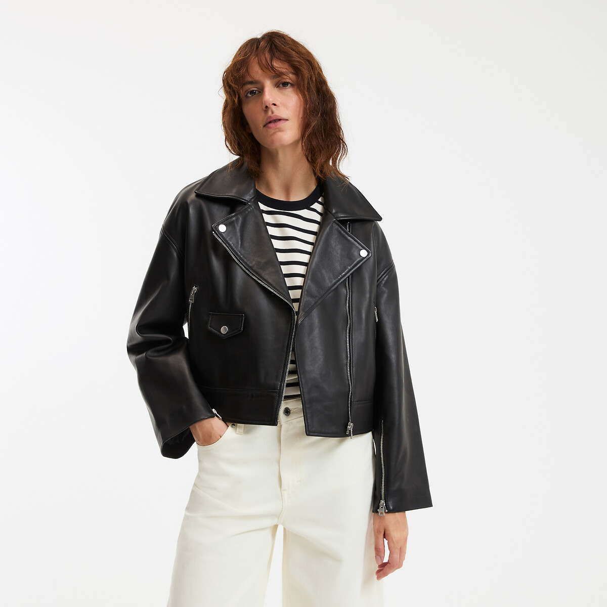 LA REDOUTE COLLECTIONS<br>Jaqueta de couro estilo motociclista, Signature THELMA