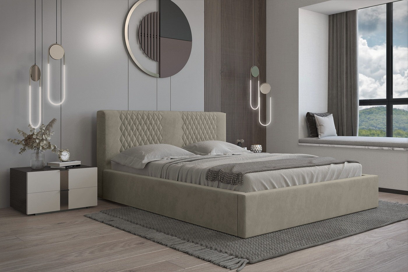 Trae Mobler Montana 140 x 200 cm Gestoffeerd Bed Taupe