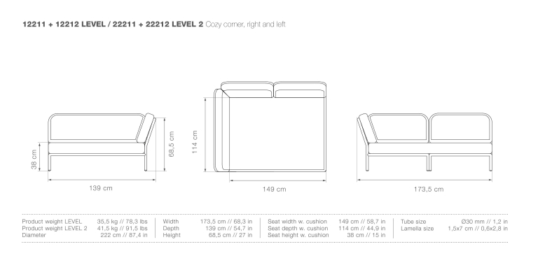 Houe Level2 Cozy Corner loungebank links frame donkergrijs stof alpine