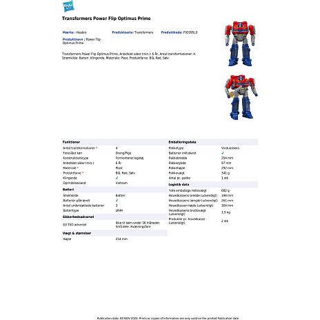 Transformers One Power Flip Optimus Prime figur