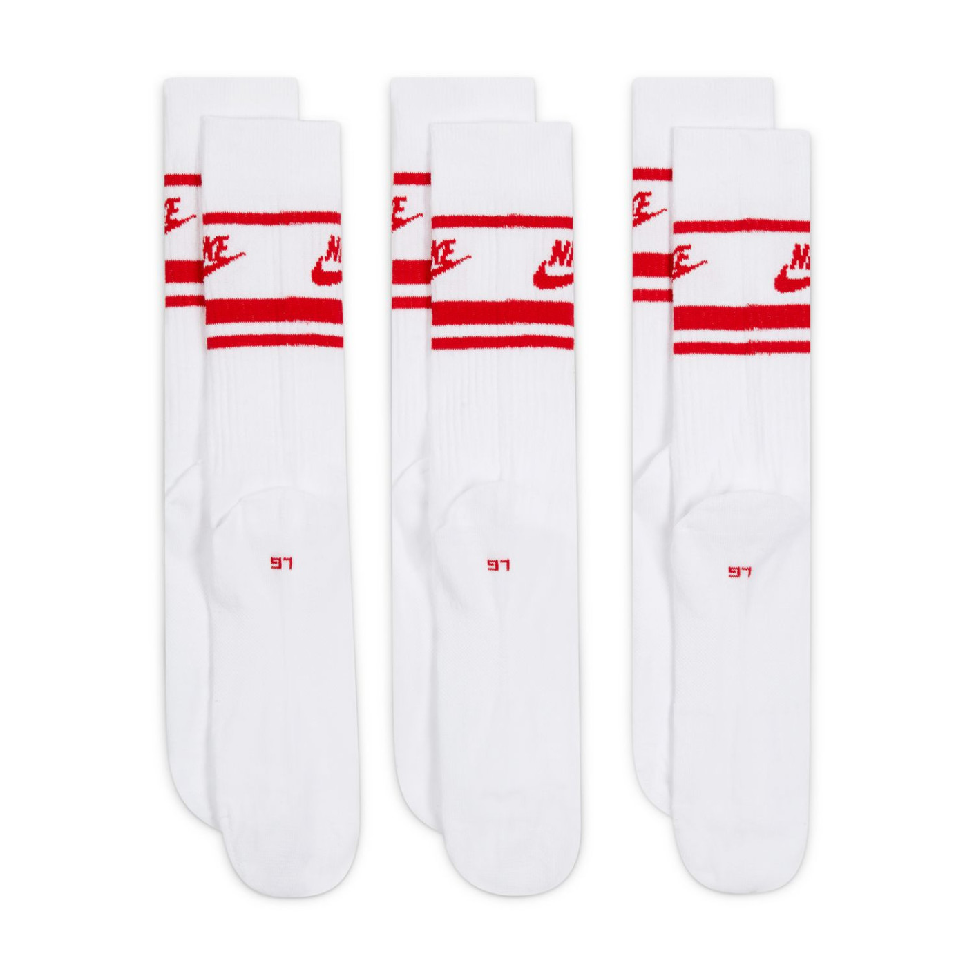 Nike Sportswear Everyday Essential Sportsokken 3-Pack Wit Rood