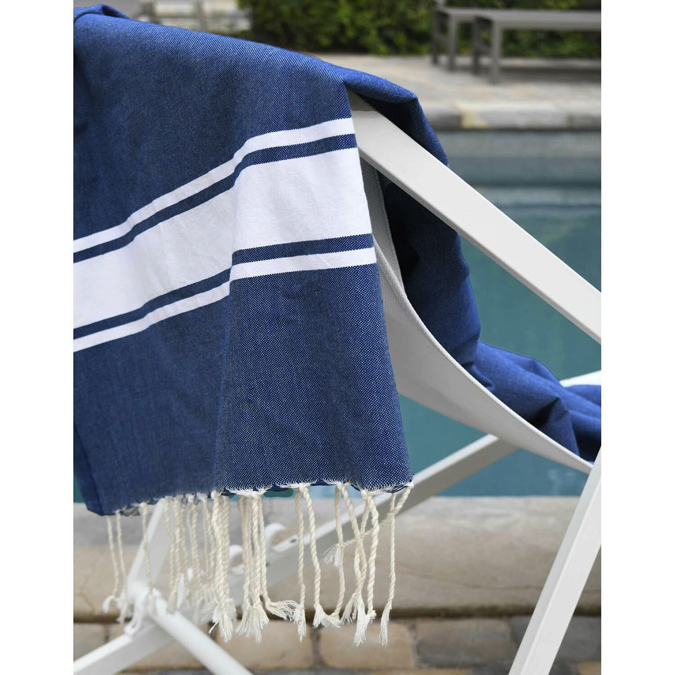 Febronie Fouta Traditionelle St Tropez bleu grecque/blanc - 100x200 cm