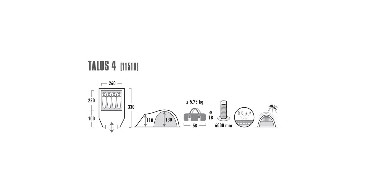 High PeakTalos 4 tent  (Donkergrijs/lichtgroen)