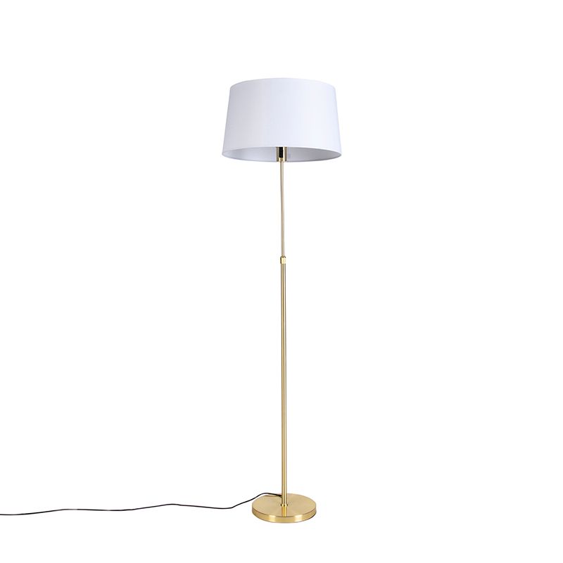 Smart vloerlamp goud met linnen kap wit 45 cm incl. Wifi A60 - Parte