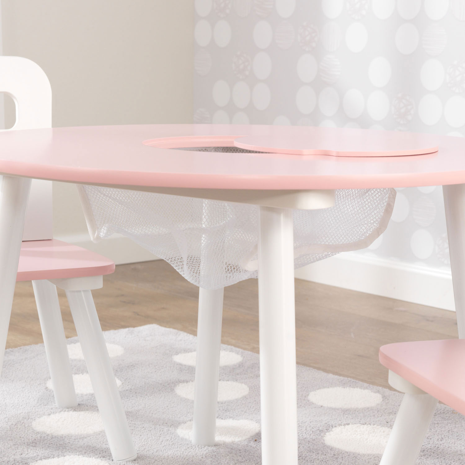 KidKraft Houten Opbergtafel Rond met 2 Stoelen Roze/Wit