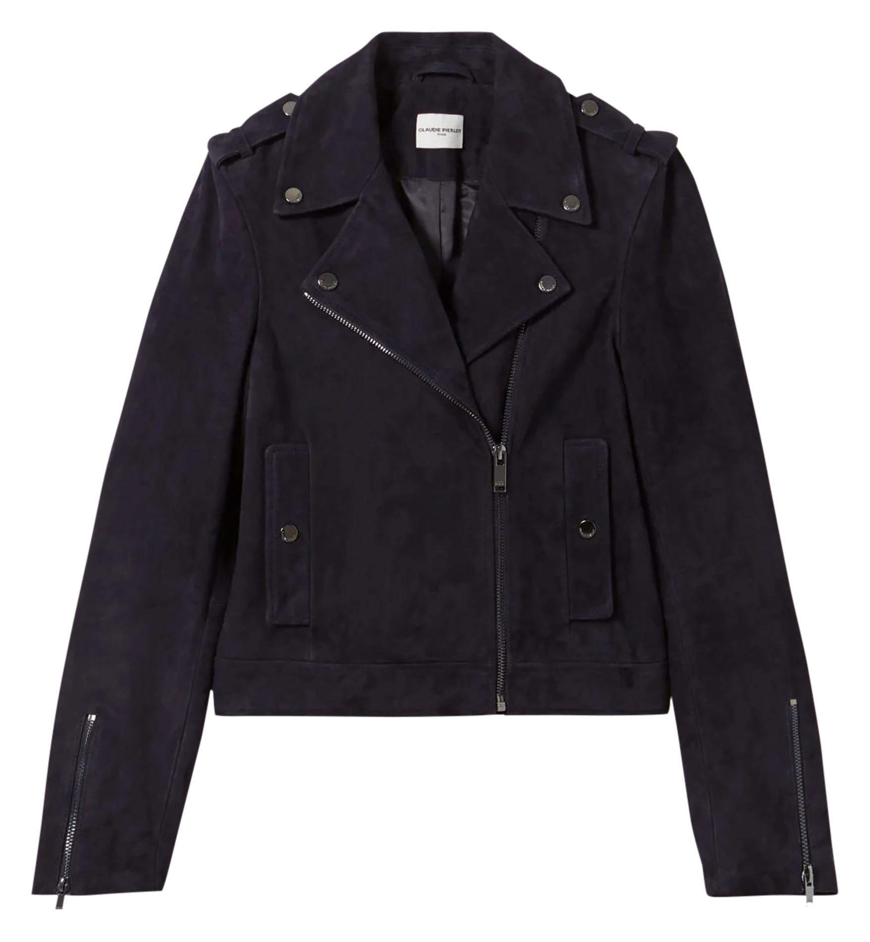 Veste courte en cuir velours | Bleu