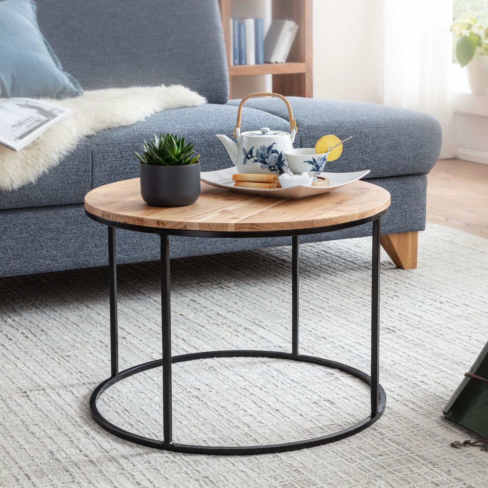 Couchtisch - Akazie massiv - schwarz - 60 cm