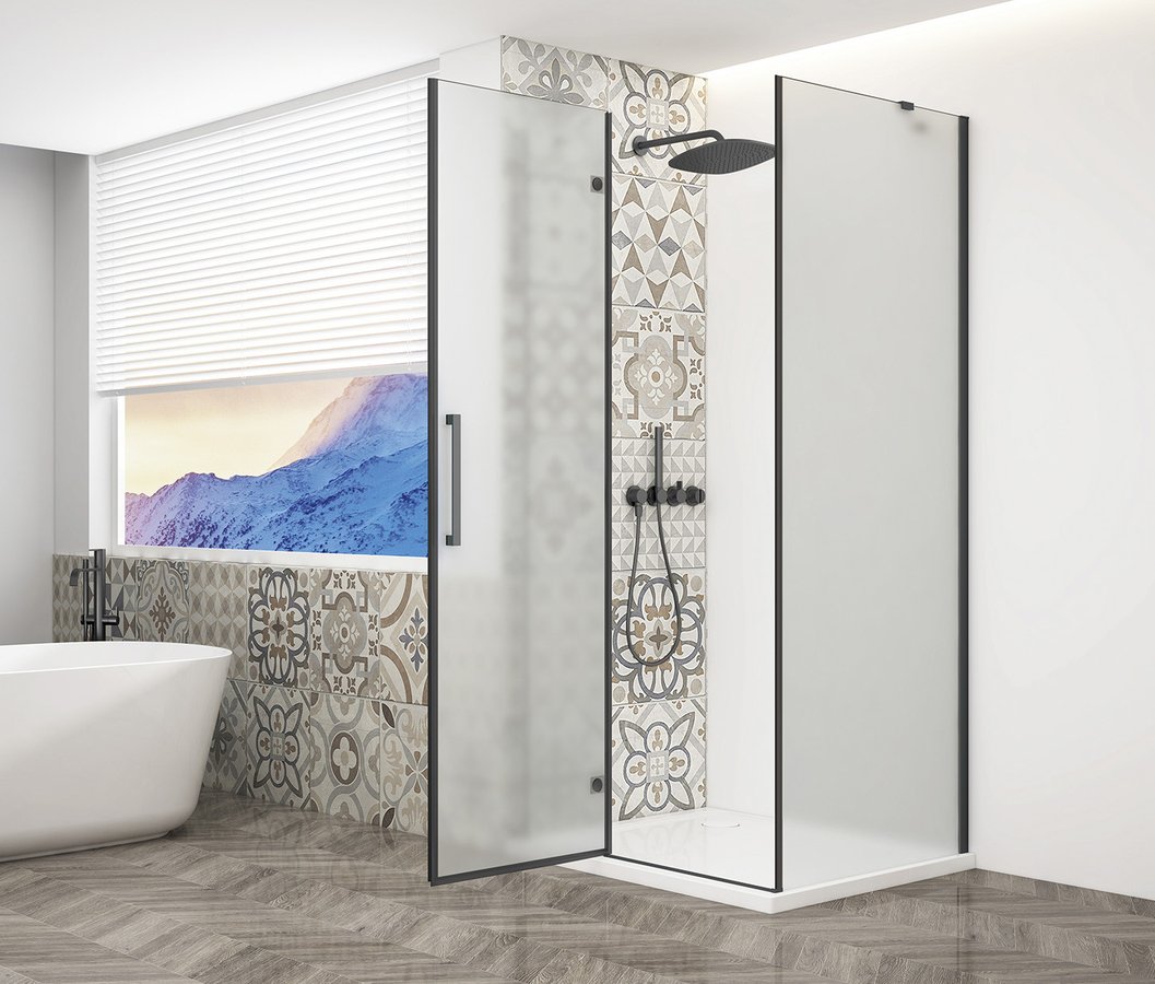 Gelco Trinity douchecabine met mat glas 100x100cm links zwart mat