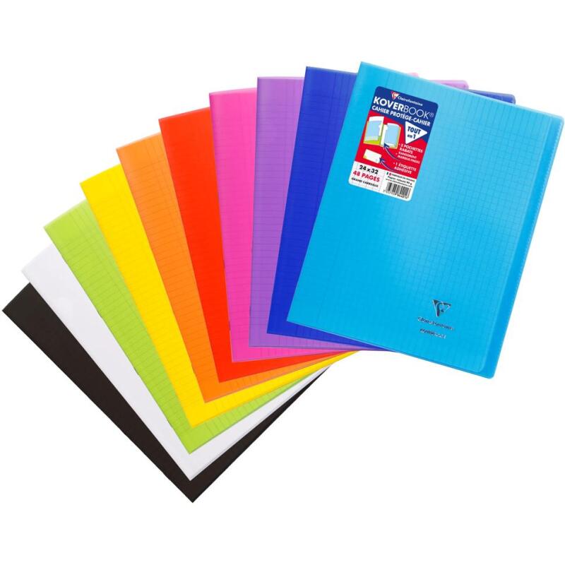 Cahier piqué Koverbook 24x32cm 48 pages grands carreaux couverture polypropylène transparent - Assortis